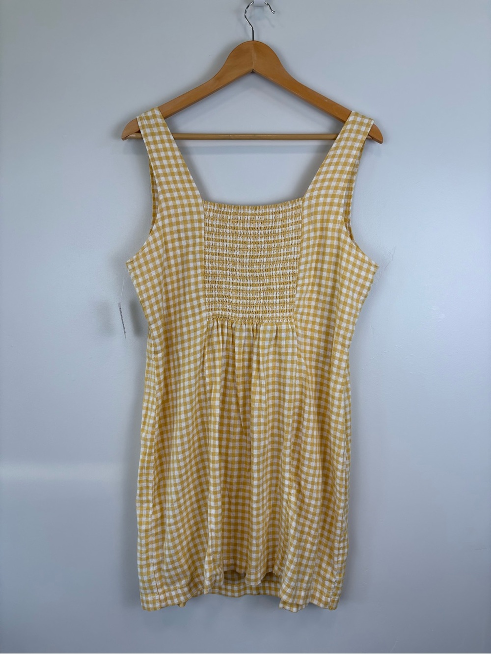 NWT Old Navy Square-Neck Linen-Blend Mini Dress in Yellow Gingham Large - Picture 2 of 7